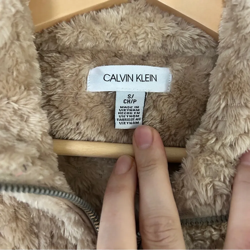 Calvin Klein Soft Cozy Cream Tan Full Zip Jacket Neutral Comfy Small - Image 2