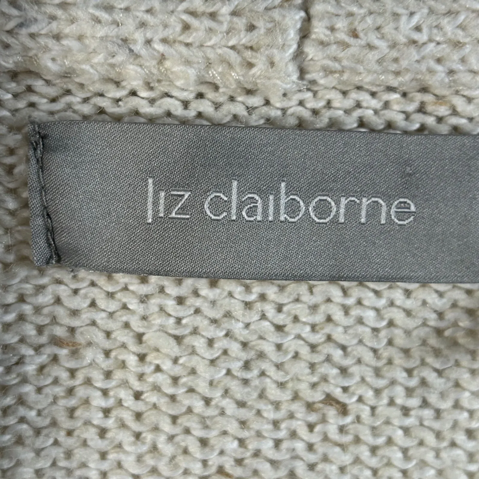 Liz Claiborne Speckled Knit Button Neck Sweater Beige Size Large - Image 3