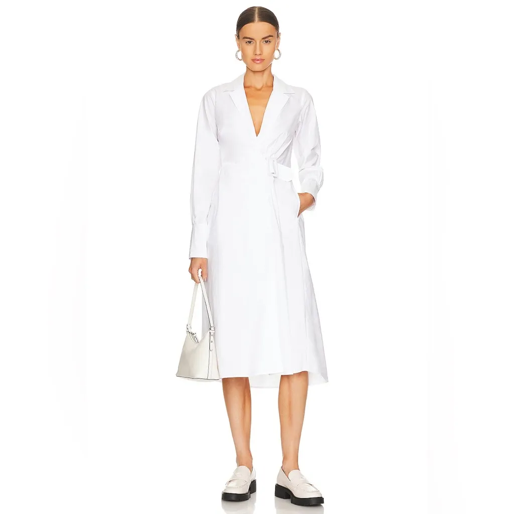 L'Academie Musea Belted Poplin Midi Dress in White‎ Sz L - Image 4