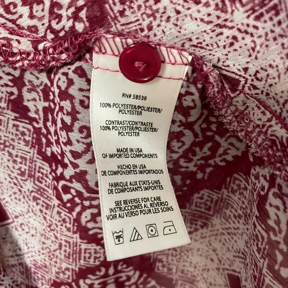 KutFromTheKloth Printed Blouse M Women Sheer Faux Wrap Roll Tab Career Geometric - Image 7