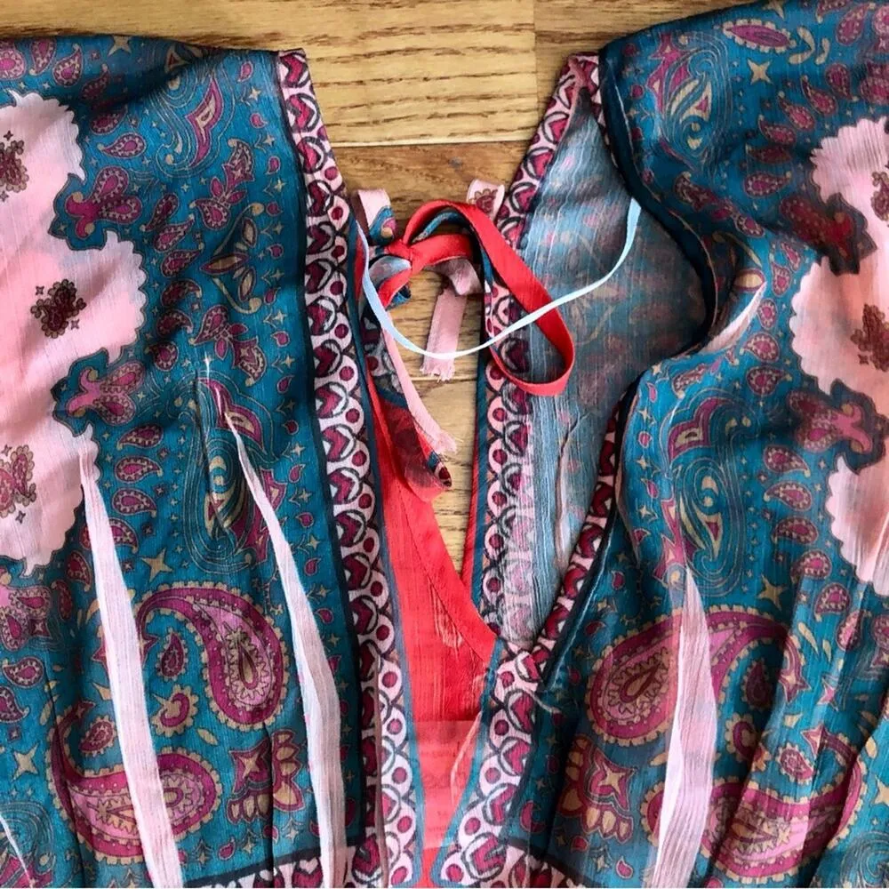 UNITY Coral Green Paisley Sublimation Sheer Swim Cover Beach Dress Size M Orange Size M - Image 5