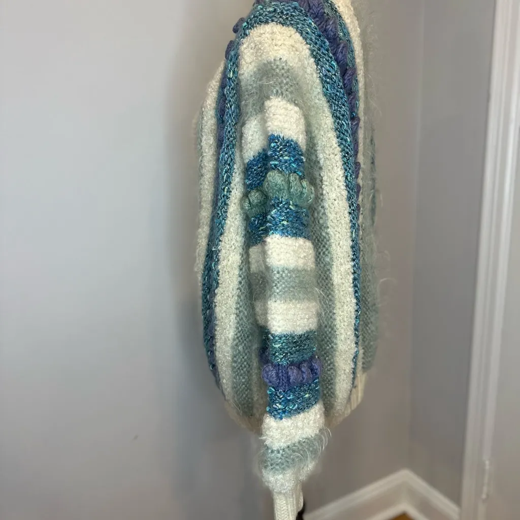 Handmade Chunky Striped Texturized Oversized Heavyweight Cardigan Sweater. - Image 4