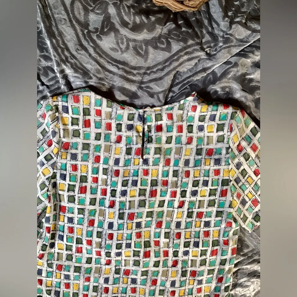 Vintage Kathie Lee Geometic Multicolor Square Top Large White - Image 11