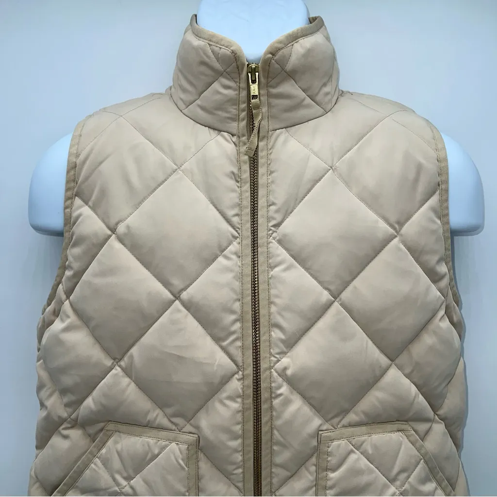 J.Crew Factory Quilted Beige Full Double Zipper Pull Down Puffer Vest-Size Small - Image 2