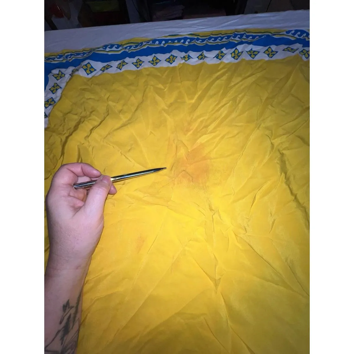 Vintage Silky Scarf Yellow Blue Geometric Square 31" Mod MCM Wear - Image 11