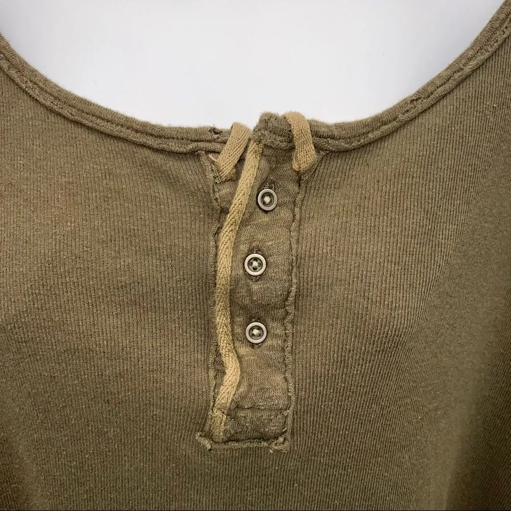 We The Free/Free People Star Henley Top Linen/Cotton Blend Factory Distress-XS - Image 8