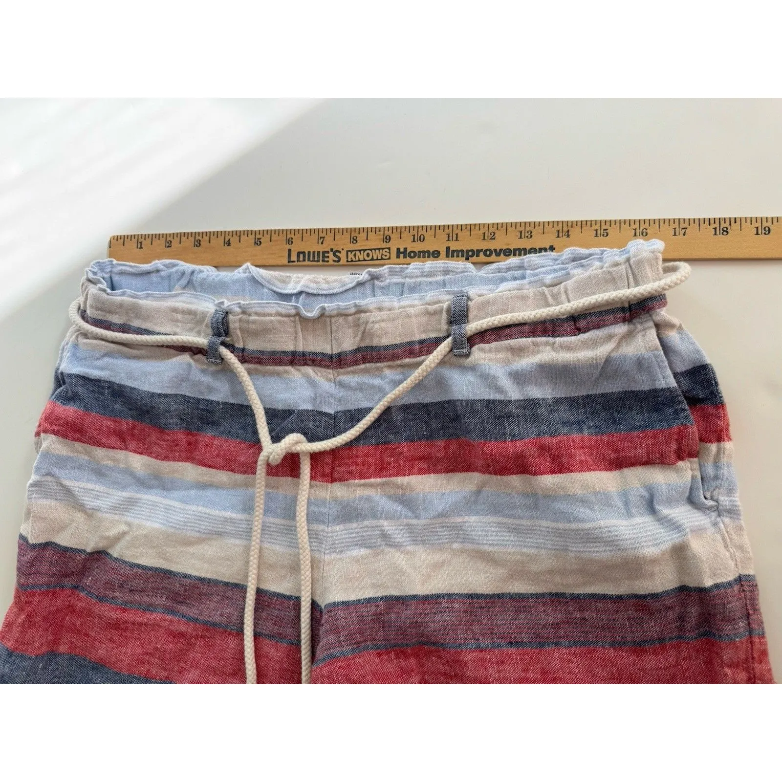 J.Jill Love Linen Striped Shorts Women's Size M Boho Linen Pockets drawstring Blue Size M - Image 5