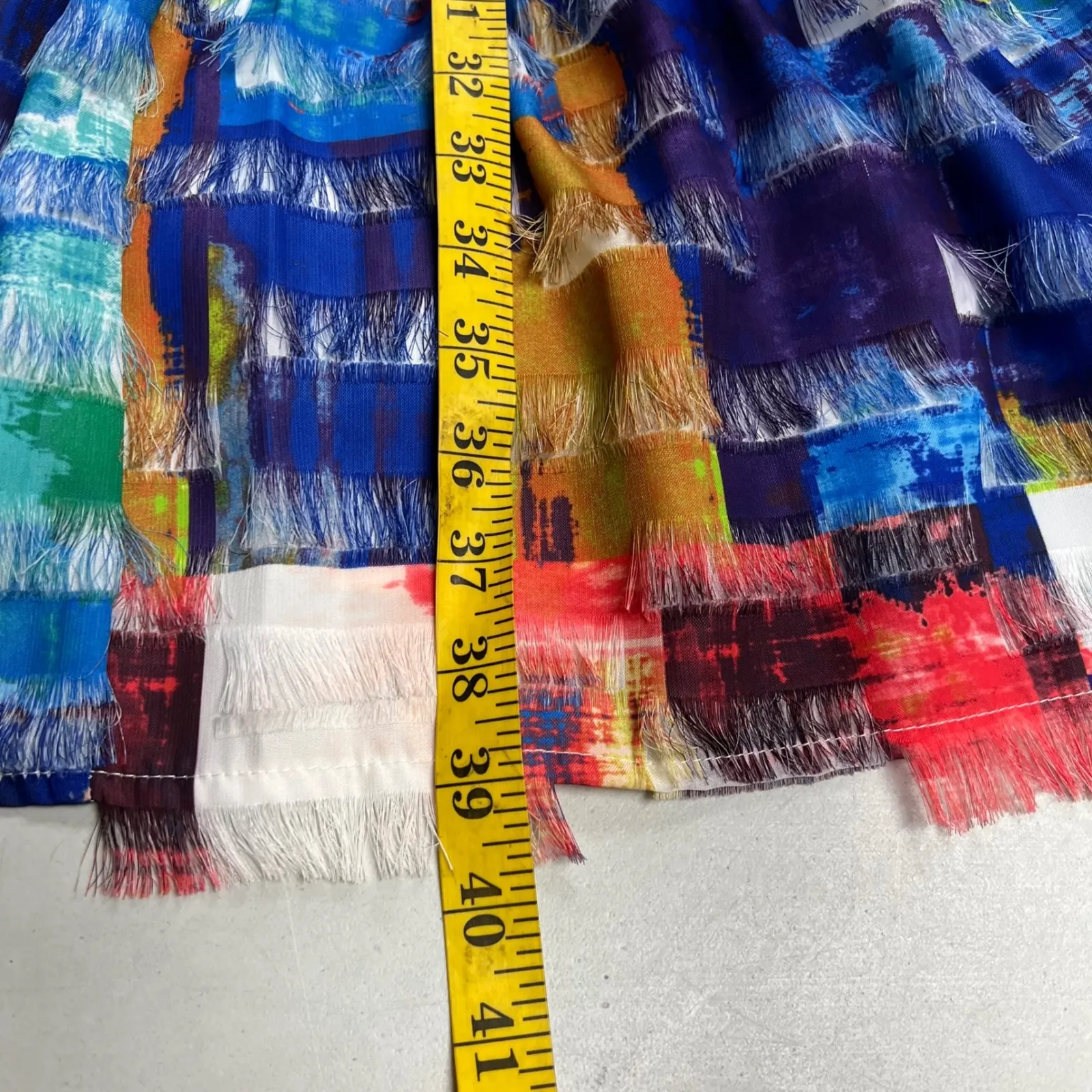 Belle Badgley Mischka Abstract Print Tiered Fringe Halter Dress Size 14 - Image 6