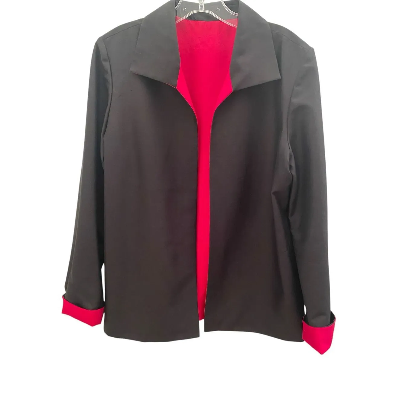 Reversible Black & Hot Pink Open Front Silk Lightweight Jacket/ Blazer Sz M Size M - Image 1