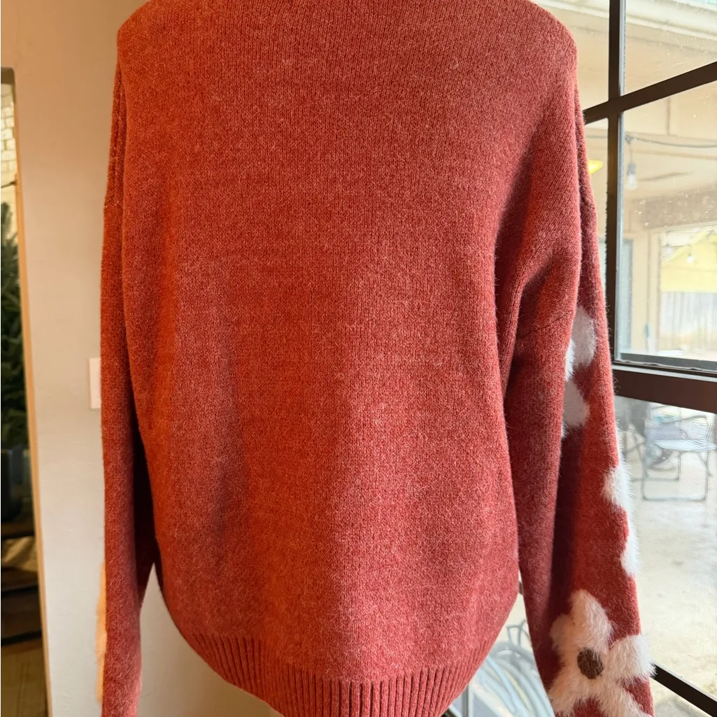 SheIn Floral Patterned Rust Sweater - Image 3