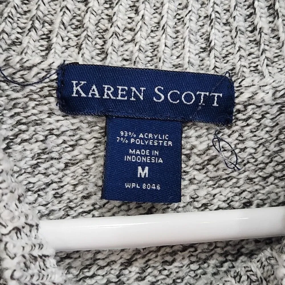 Karen Scott Marled Button Neck Cable Knit Sweater Pullover Gray Size Medium - Image 3
