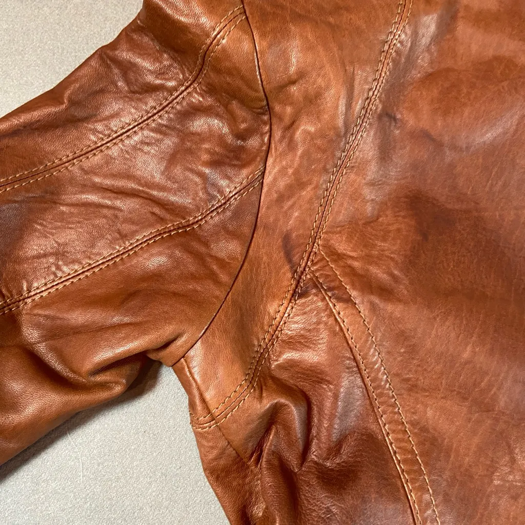 Marc New York Zip‎ Up Leather Jacket Brown Size XL - Image 15