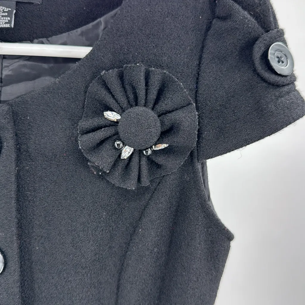 Vesade NY Size 4 Royal Black Wool Blend Dress Chic Mod Button Details flower - Image 11