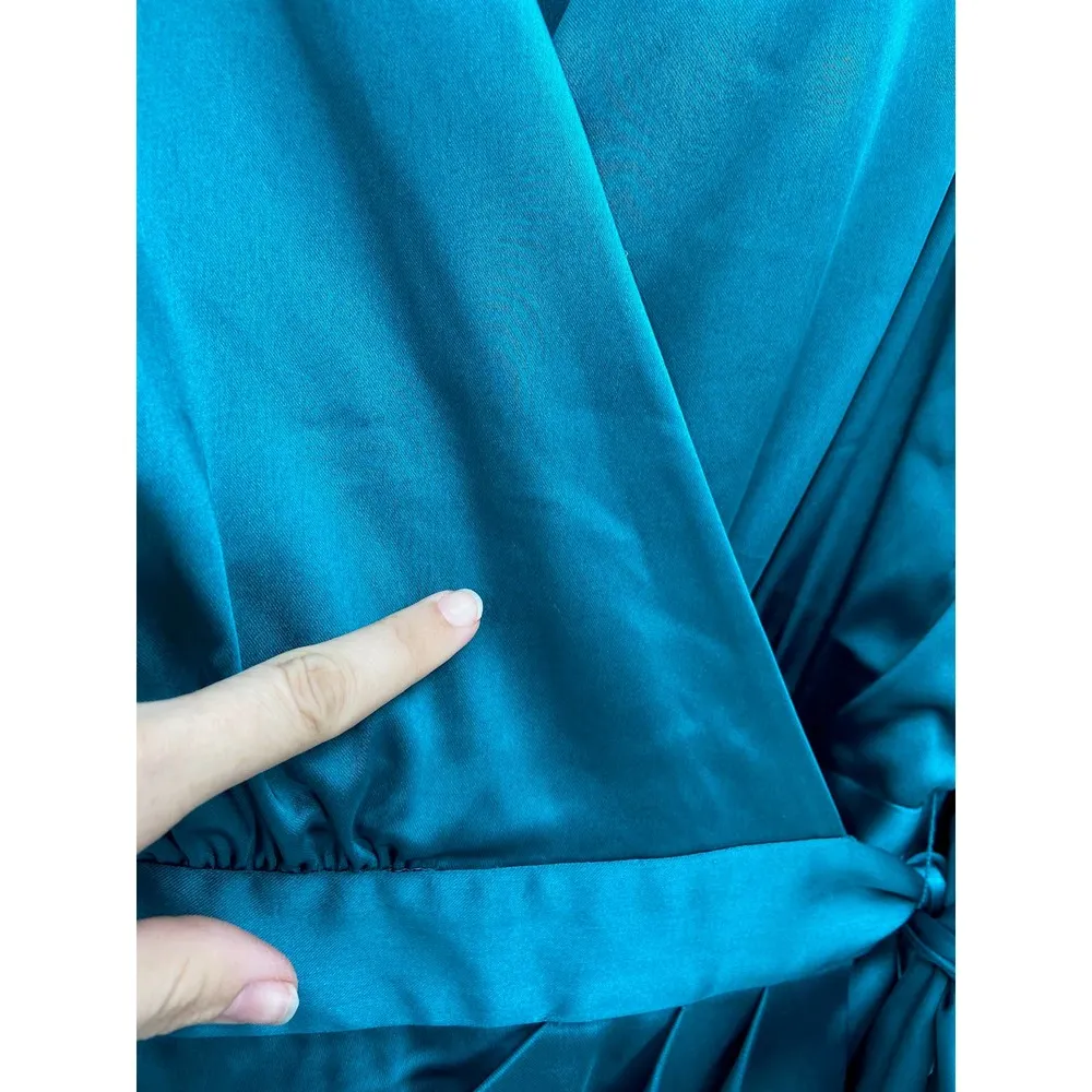 Jonathan Simkhai Blue Satin Long Sleeve Wrap Midi V - Image 56