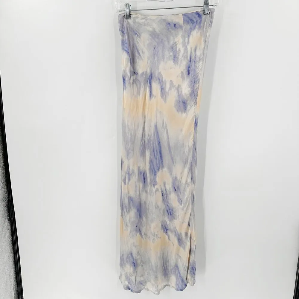 Urban Outfitters Cream Blue Tie Dye Satin Side Zip Casual Maxi Skirt Size 2 - Image 2