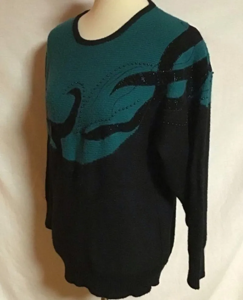 Vintage 80s dressy beaded sweater Size M - Image 5