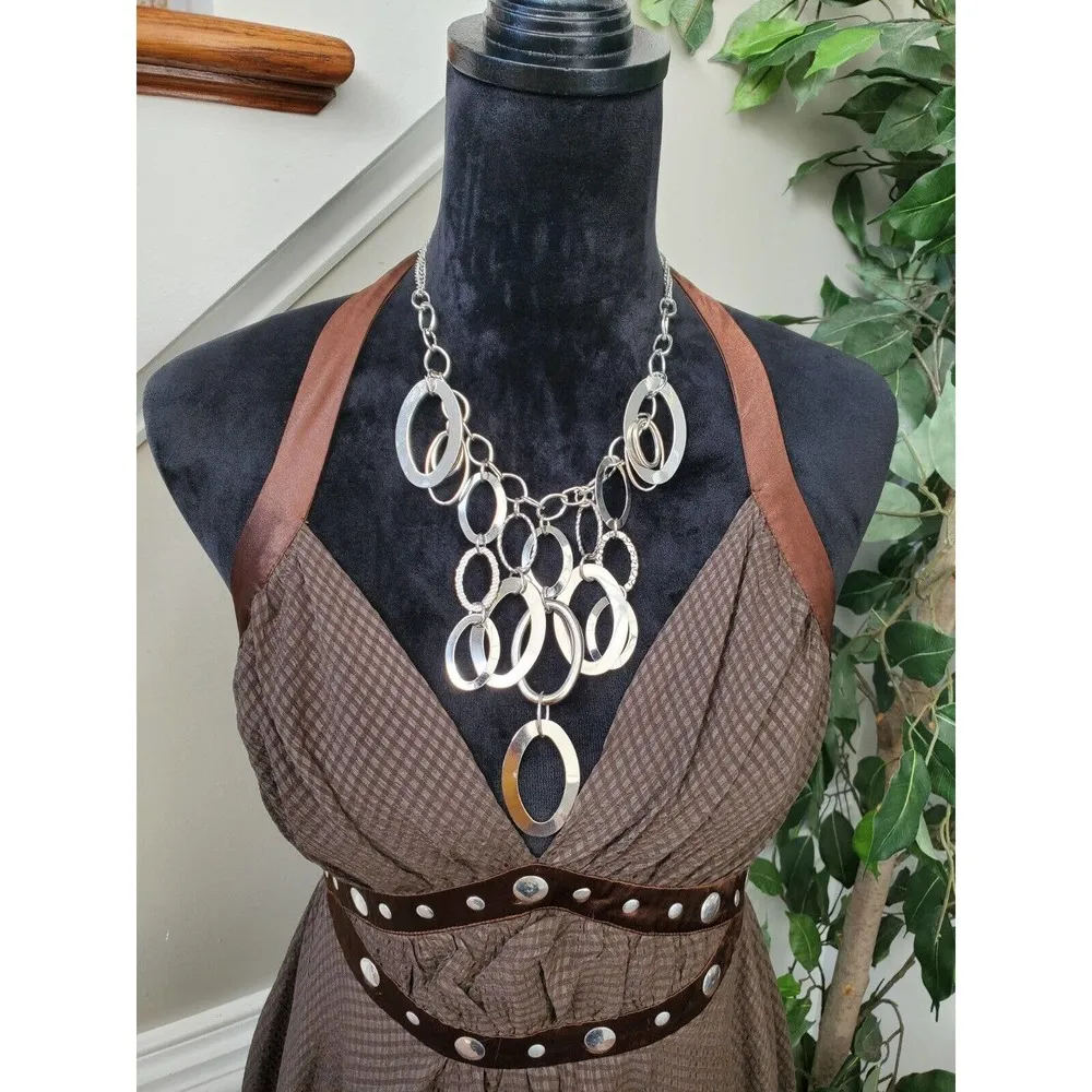 Sele Women's Brown Polyester Halter Neck Sleeveless Knee Length Dress Size 7/8 - Image 2