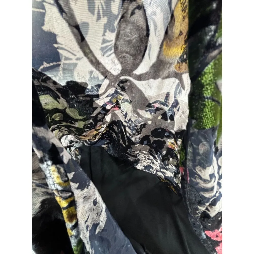 Velvet Burnout Dress Floral Bell Sleeve Sz: M Whimsy Goth Fairy Cottage Bronte Size M - Image 9