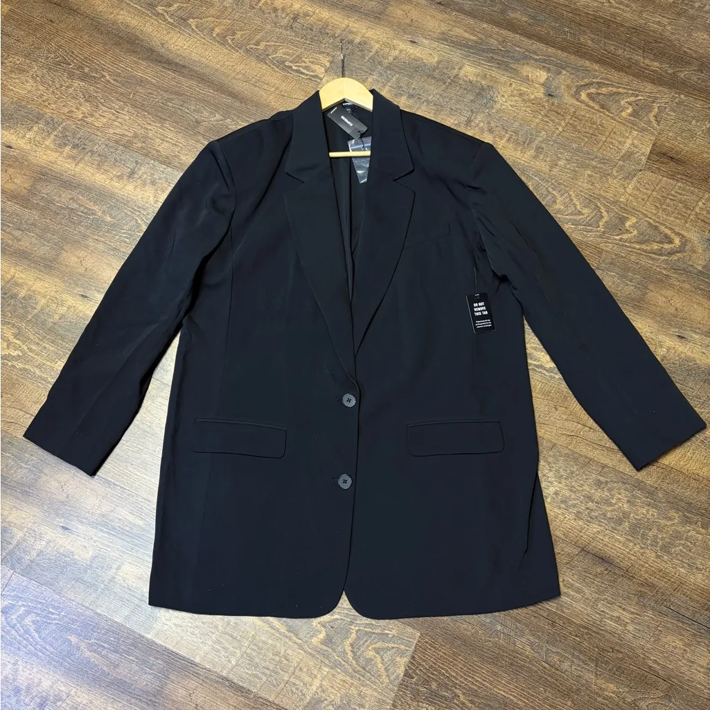 NEW $168 Express Oversized Boyfriend Blazer Women's Medium/Large Black Office - Image 12