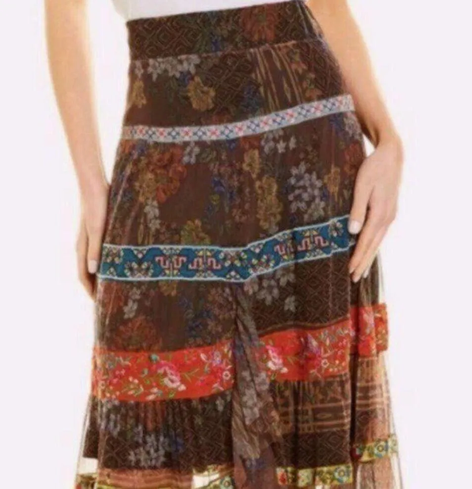 Johnny Was Wilhelmena Tiered Mesh Skirt multi colored XL - Image 2