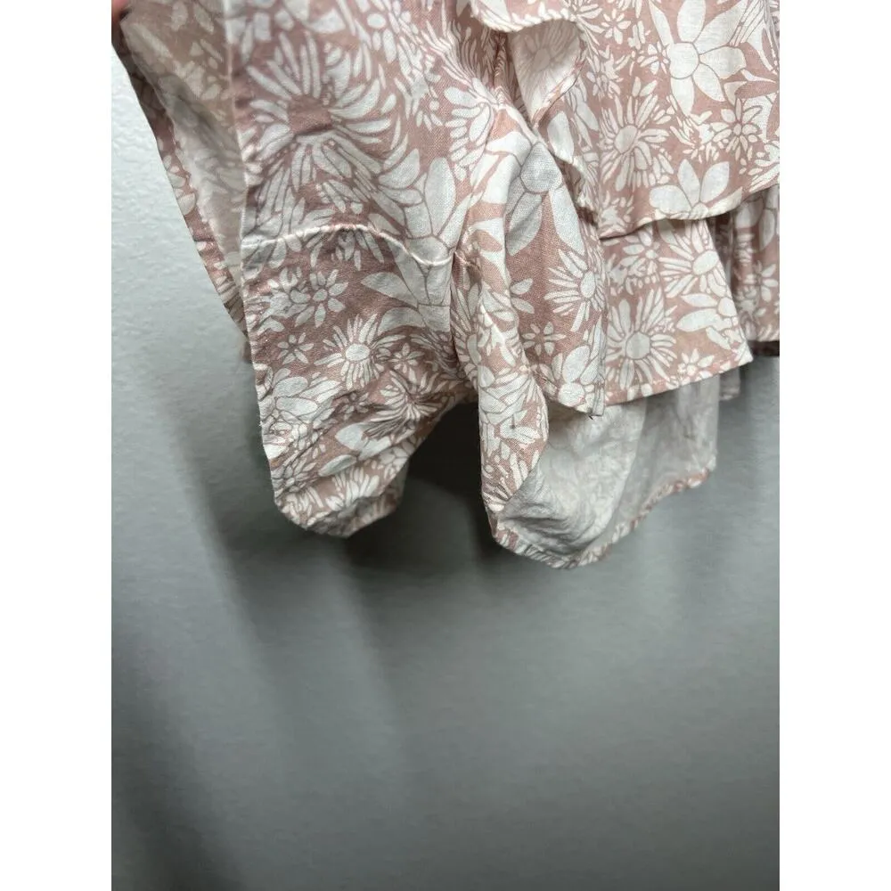 Selfie Leslie Alexandria Square Neck Tie Back Romper Small Floral Ruffled Pink - Image 7