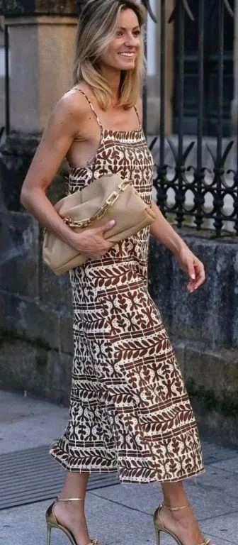 ZARA Brown Printed Linen Blend Dress - Image 2