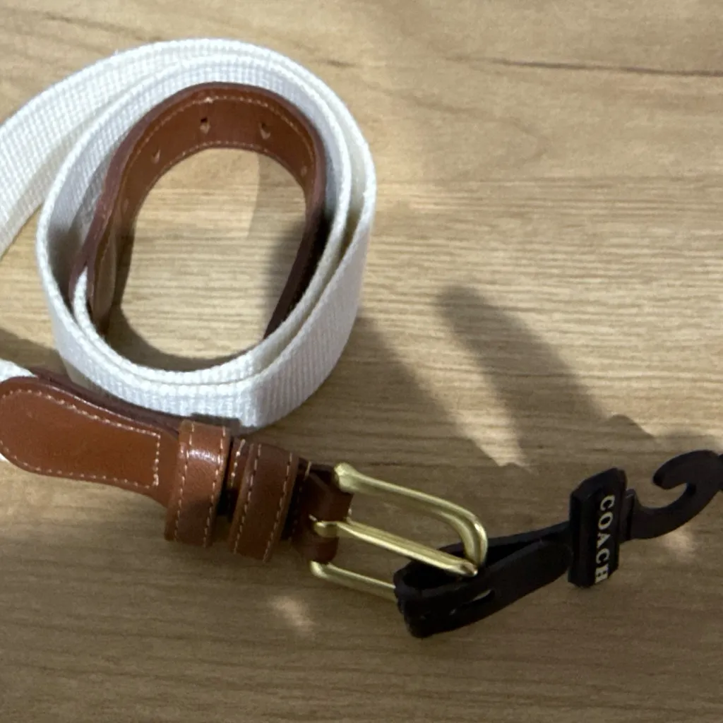 Vintage COACH Genuine Leather &‎ Linen Belt Size 38/95 cm Style 3815 Tan Brass - Image 3