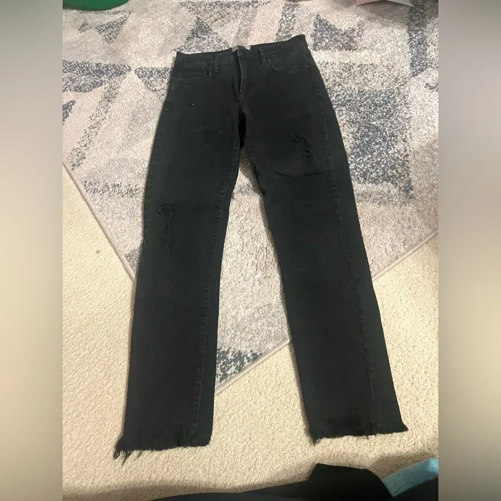 Agolde black distressed jeans raw hem 26 - Image 3