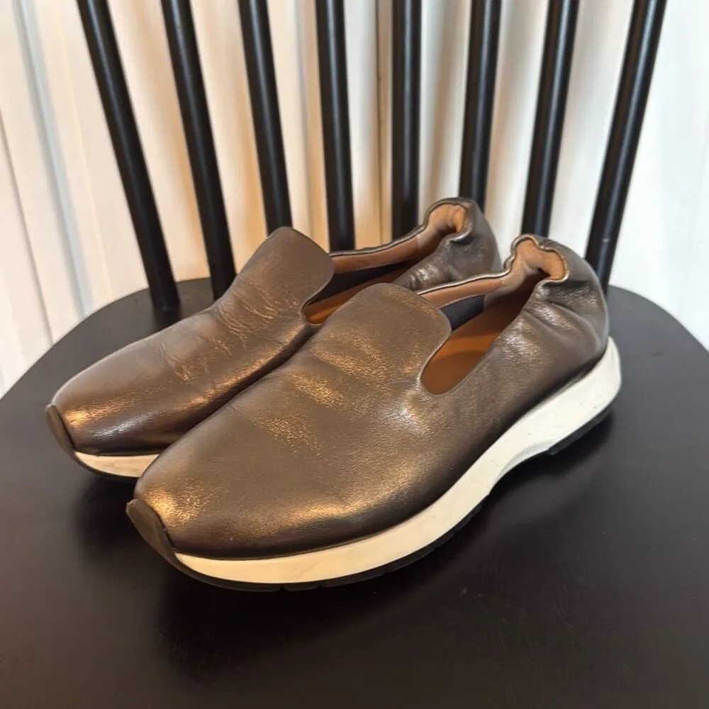 Aquatalia Keona metallic pewter Leather slip on sneakers 9 - Image 5