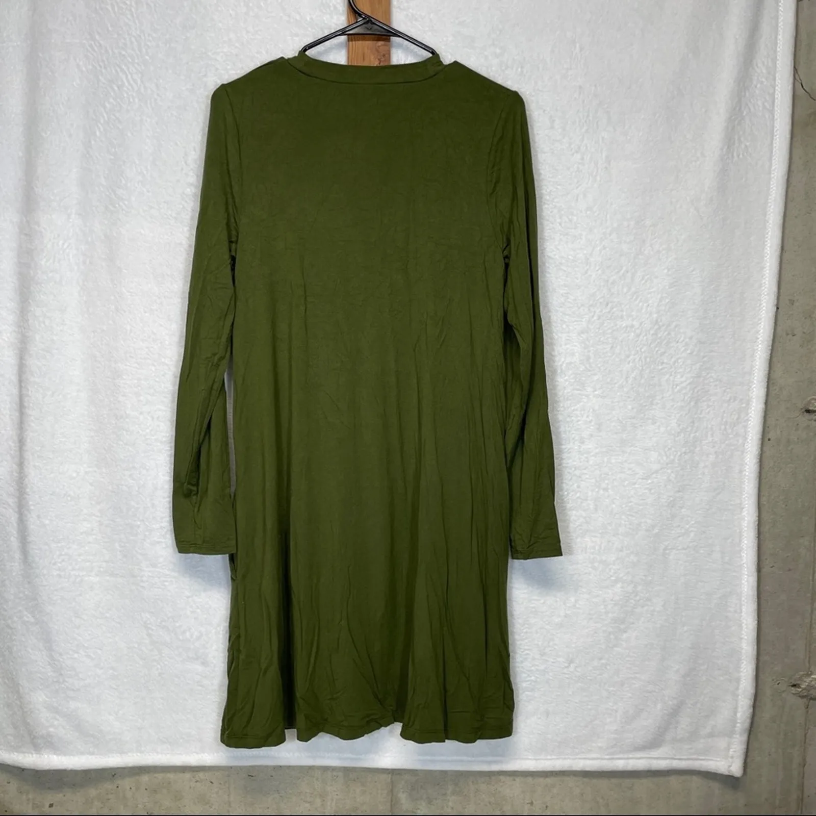 J. Crew‎ Olive Green Long Sleeve Crewneck Dress with Pockets Size M - Image 4
