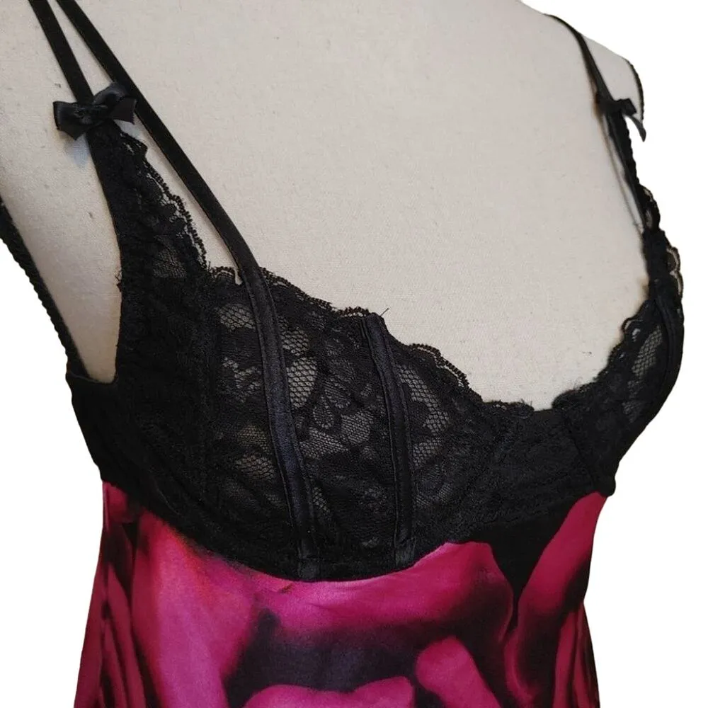 Morgan Taylor Intimates Size Small S Magenta Rose Black Lingerie Built in Bra Se - Image 3