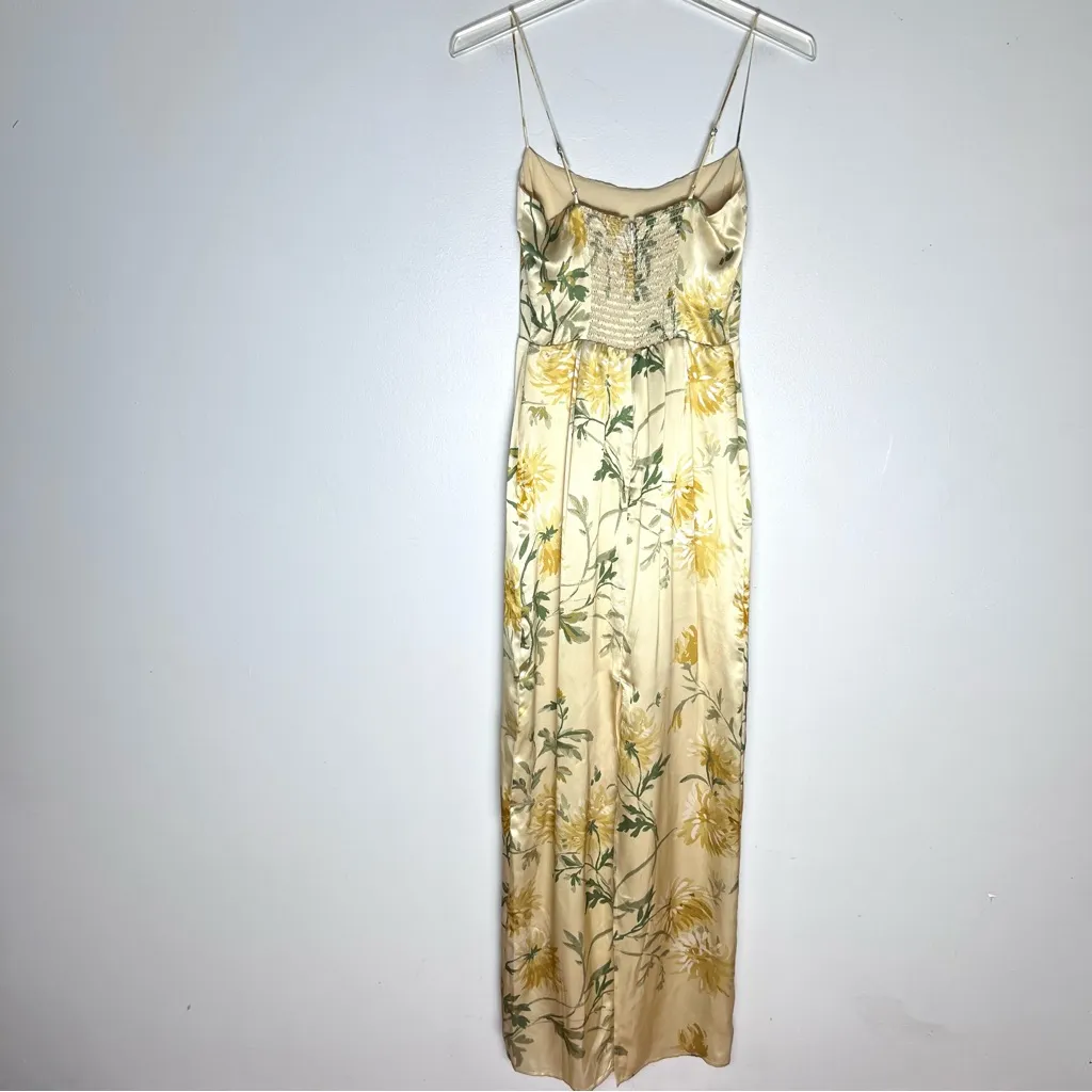 NEW Reformation Frankie Silk Dress Floral Yellow Sz 0 - Image 5