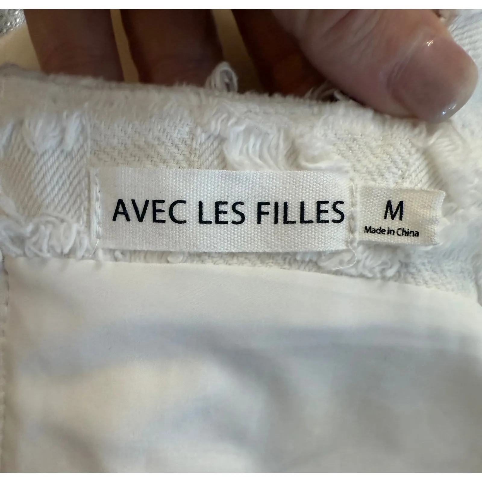 New! Avec Les Filles White Denim Crop Top White Sz Medium‎ - Image 3