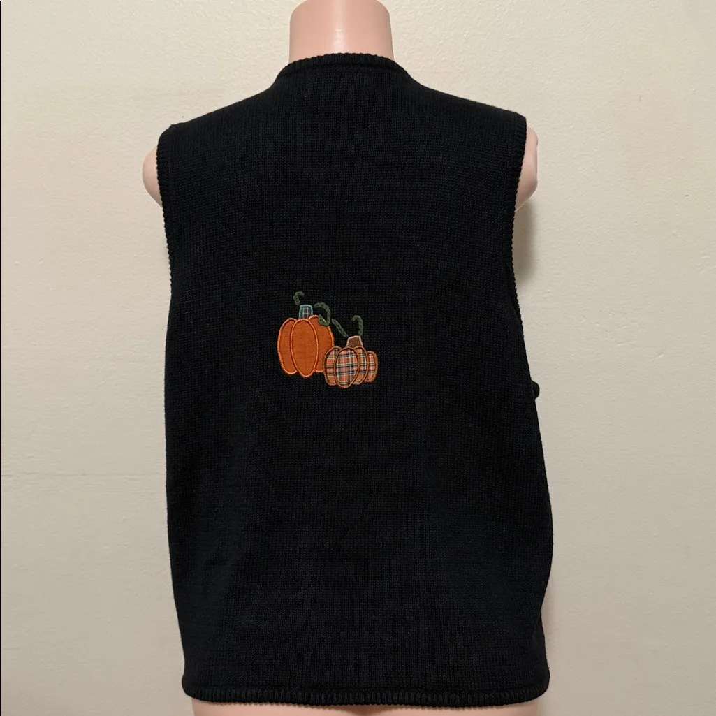 Mandal Bay Black Pumpkin Embroidered Sweater Vest Womens XL Fall Autumn Pockets - Image 8