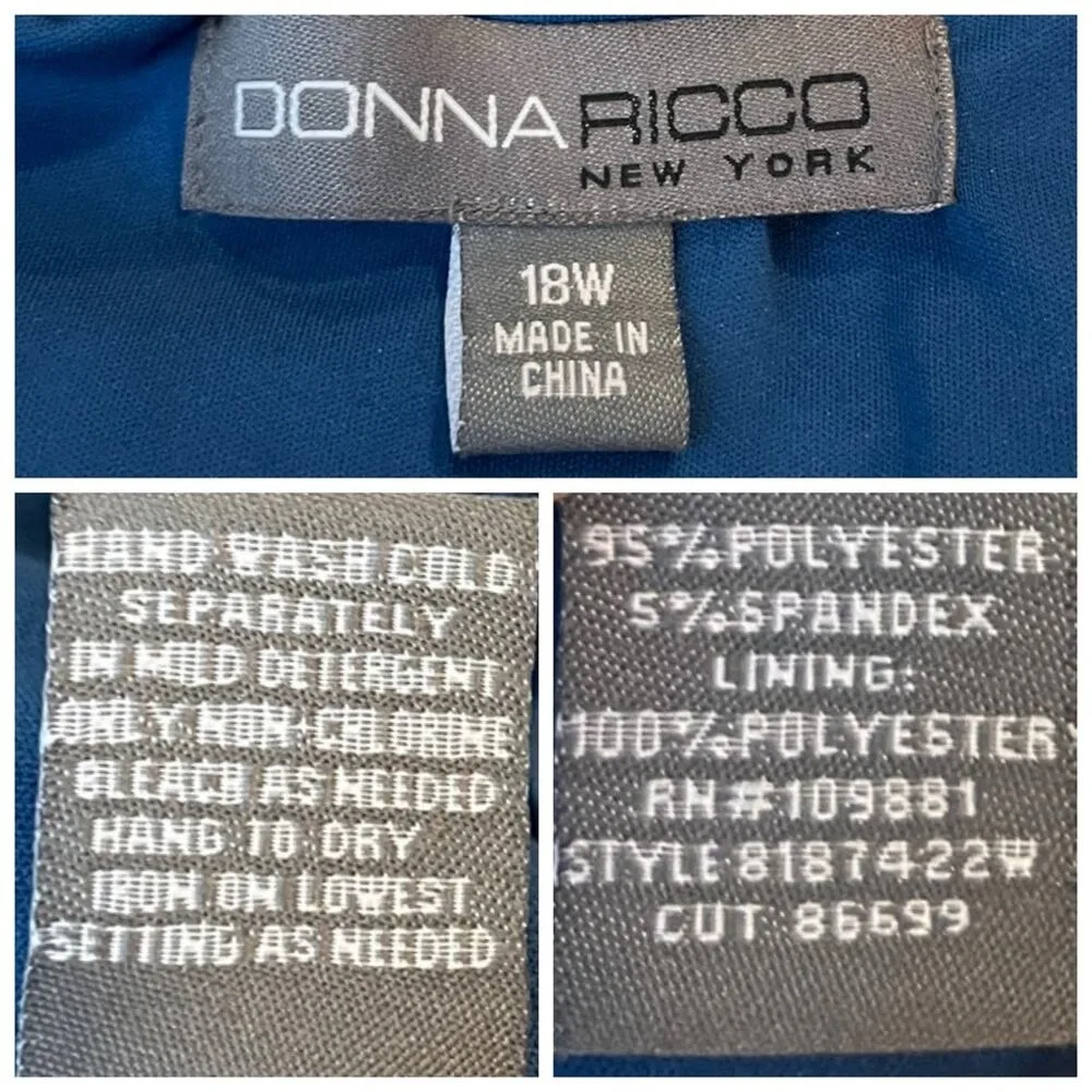 Donna Rico Dress Blouson Drape Elbow Sleeves Peacock Blue Women’s Plus Size 18W - Image 12