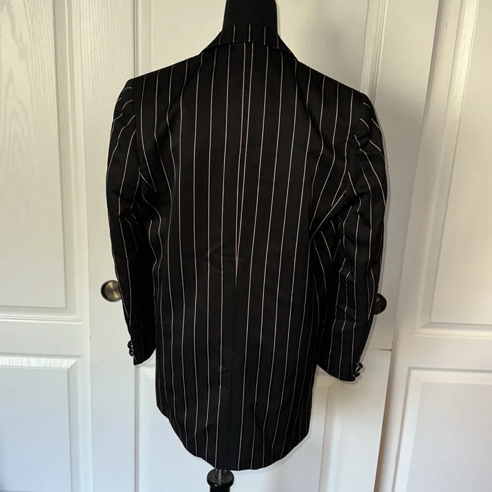 VTG DEN ZEL PARIS BLACK & PINK STRIPE LONG BLAZER MOB WIFE - Image 7