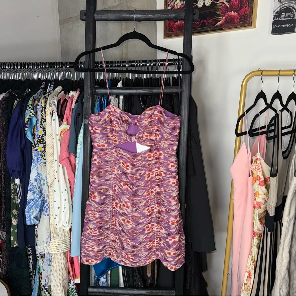 Zara Purple Rust Draped Bow Cut-Out Ruched Mini Dress - Image 6