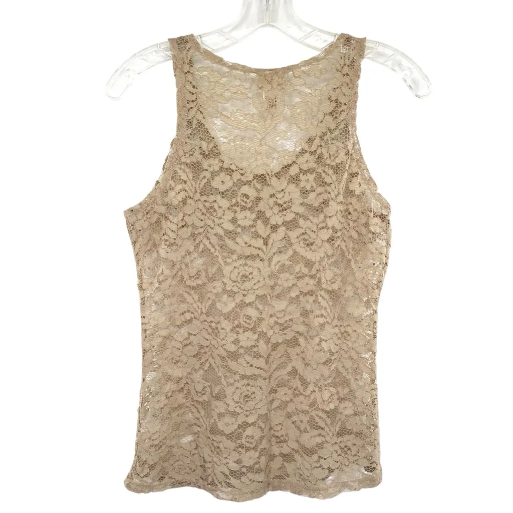 Daytrip Beige Sheer Lace Embellished Beaded Tank Top - Image 5