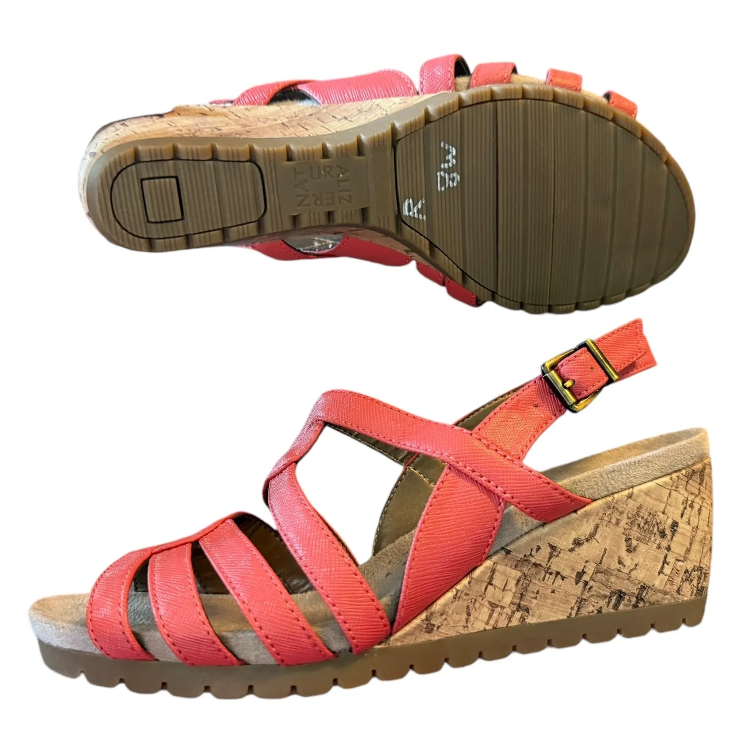 Naturalizer Novak Cork Wedge Coral Slingback Shoes Size 8W - Image 8