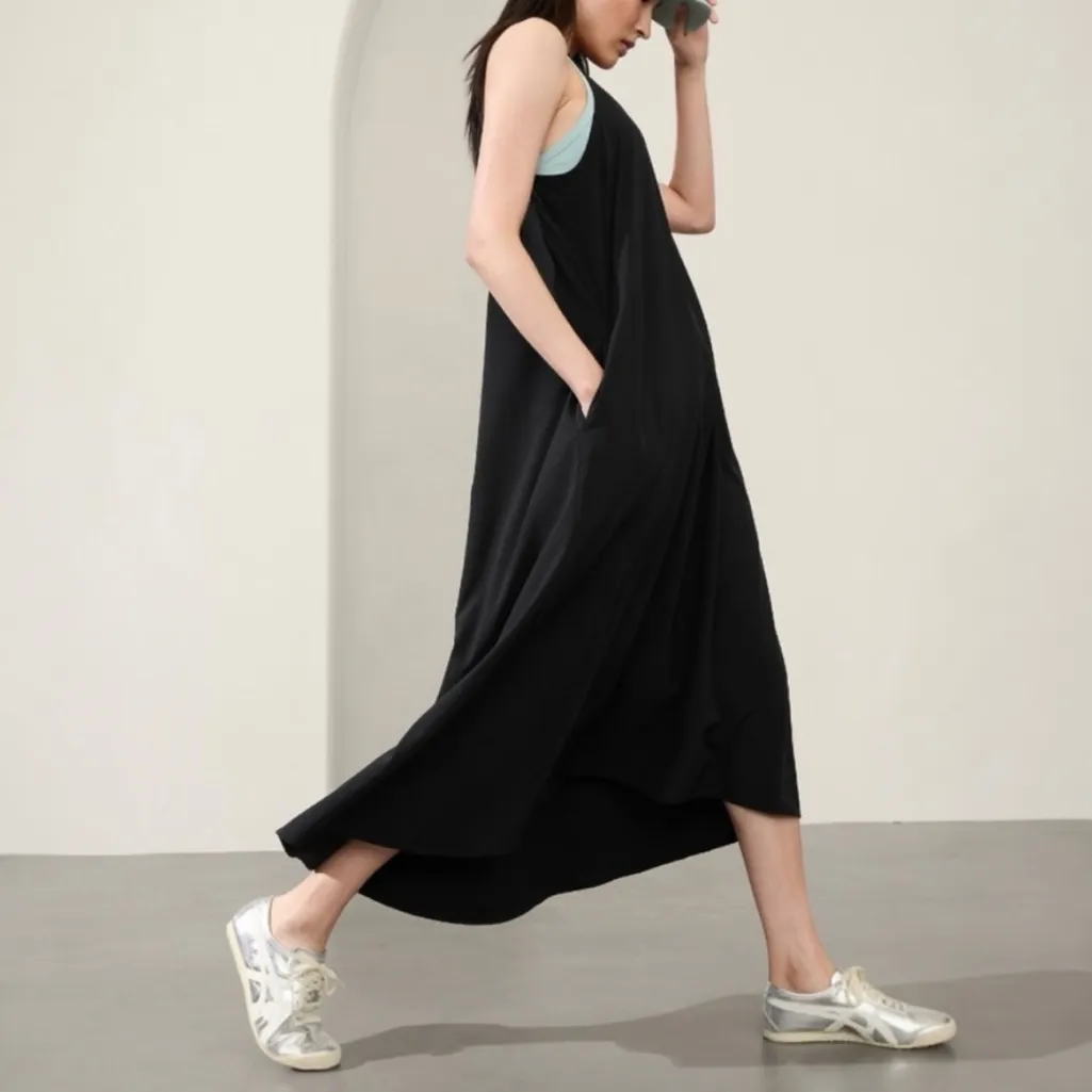 Athleta Presidio Traveler Maxi Dress Black Sleeveless Scoop Pocket Size Medium - Image 7