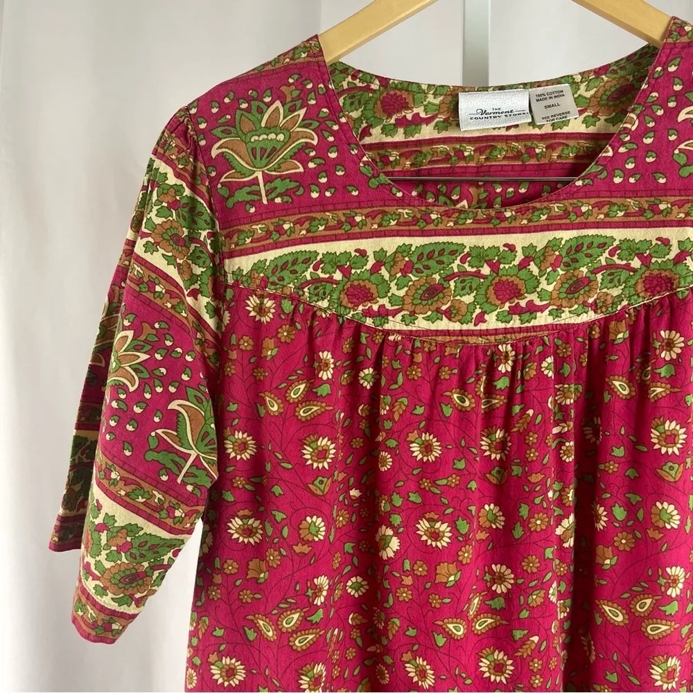 Vintage The Vermont Country Store Small Cottagecore Prairie Floral Tiered Dress Red - Image 8