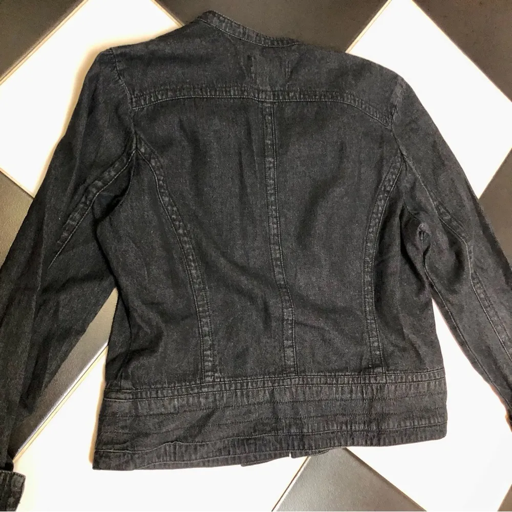 Vintage Y2K AMX Cropped Denim Jacket Military Style Dark Wash Navy Blue 00s sz L Black Size L - Image 9