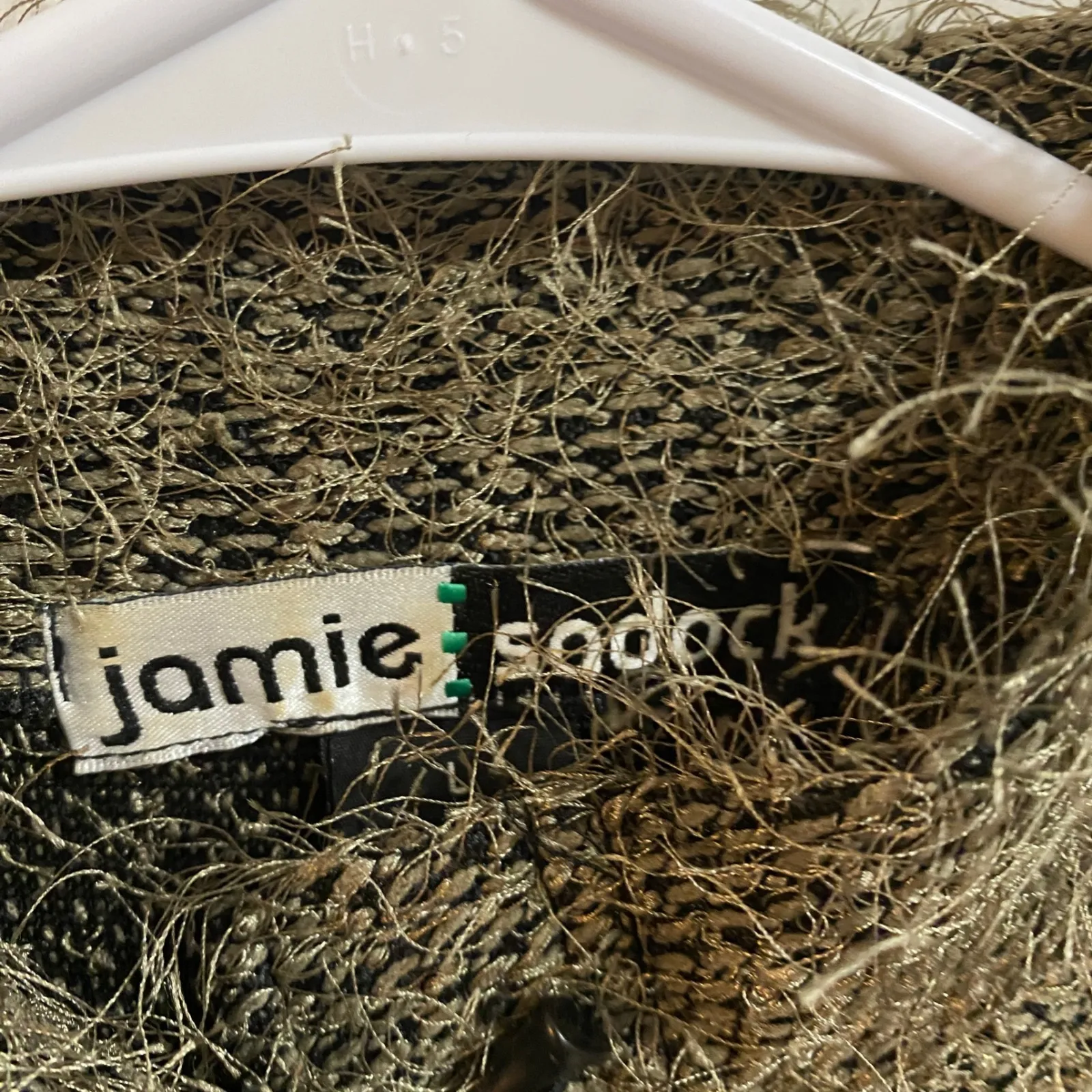 Vtg Jamie Sadock Women Large Sweater Jacket Textured Green Button Front Lashes Gold - Image 8