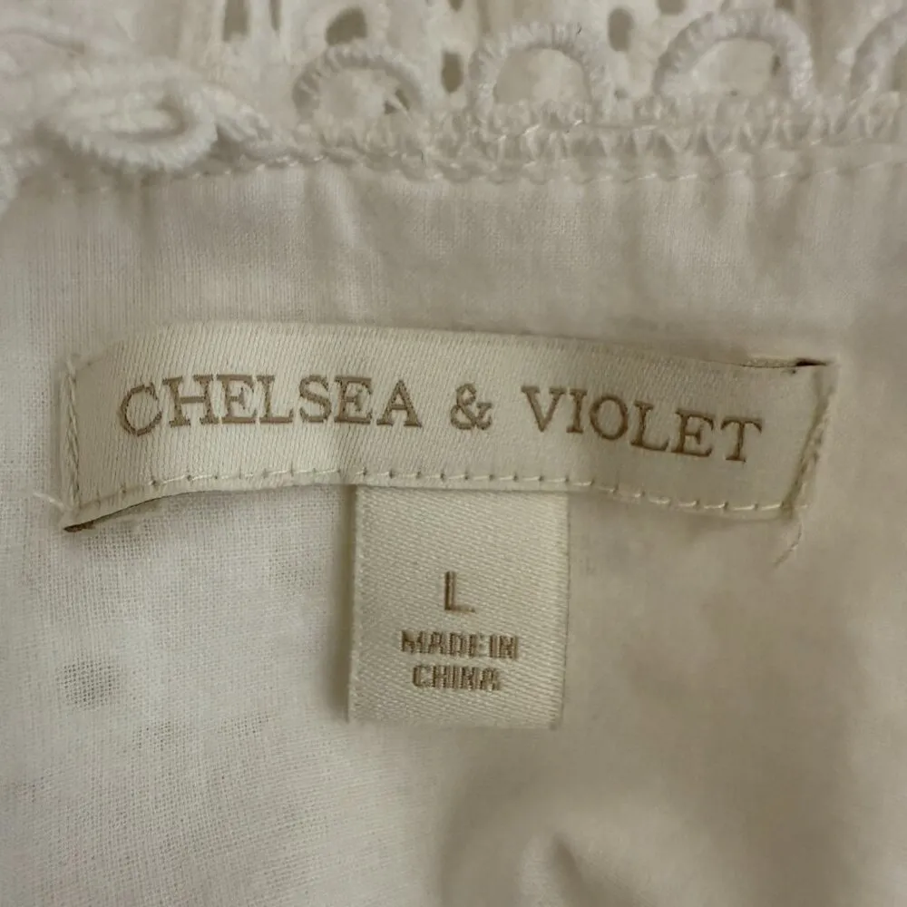 Chelsea & Violet Lace Eyelet Smocked Midi Dress Women's Large White Cottagecore - Image 12