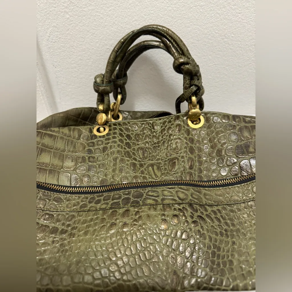Y2K Calla Womens Snake Pattern Studded Faux Purse Satchel Hand Bag Green - Image 2