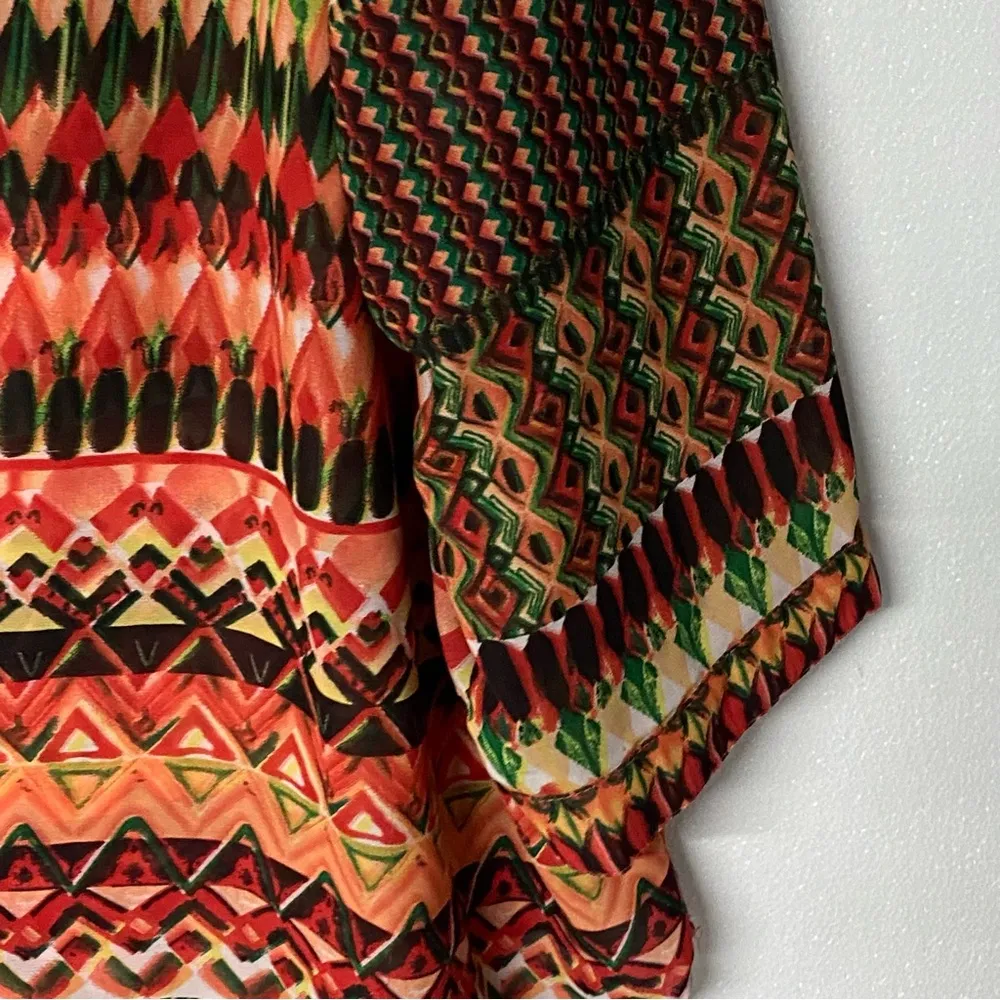 Antilia Femme Blouse Women 3X Sheer Aztec Deep V Neck Western Bohemian Polyester Orange - Image 5