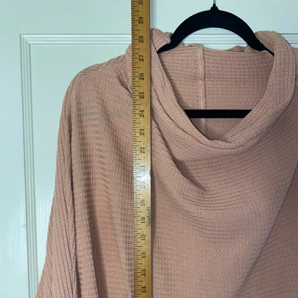 White Crow Dusty Rose L Cowl Neck Sweater Waffle Knit Cotton Raw Edge Detail - Image 2