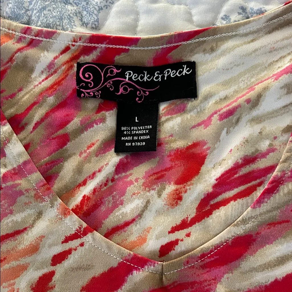 Peck & Peck Vibrant Red and Tan Blouse - Image 3