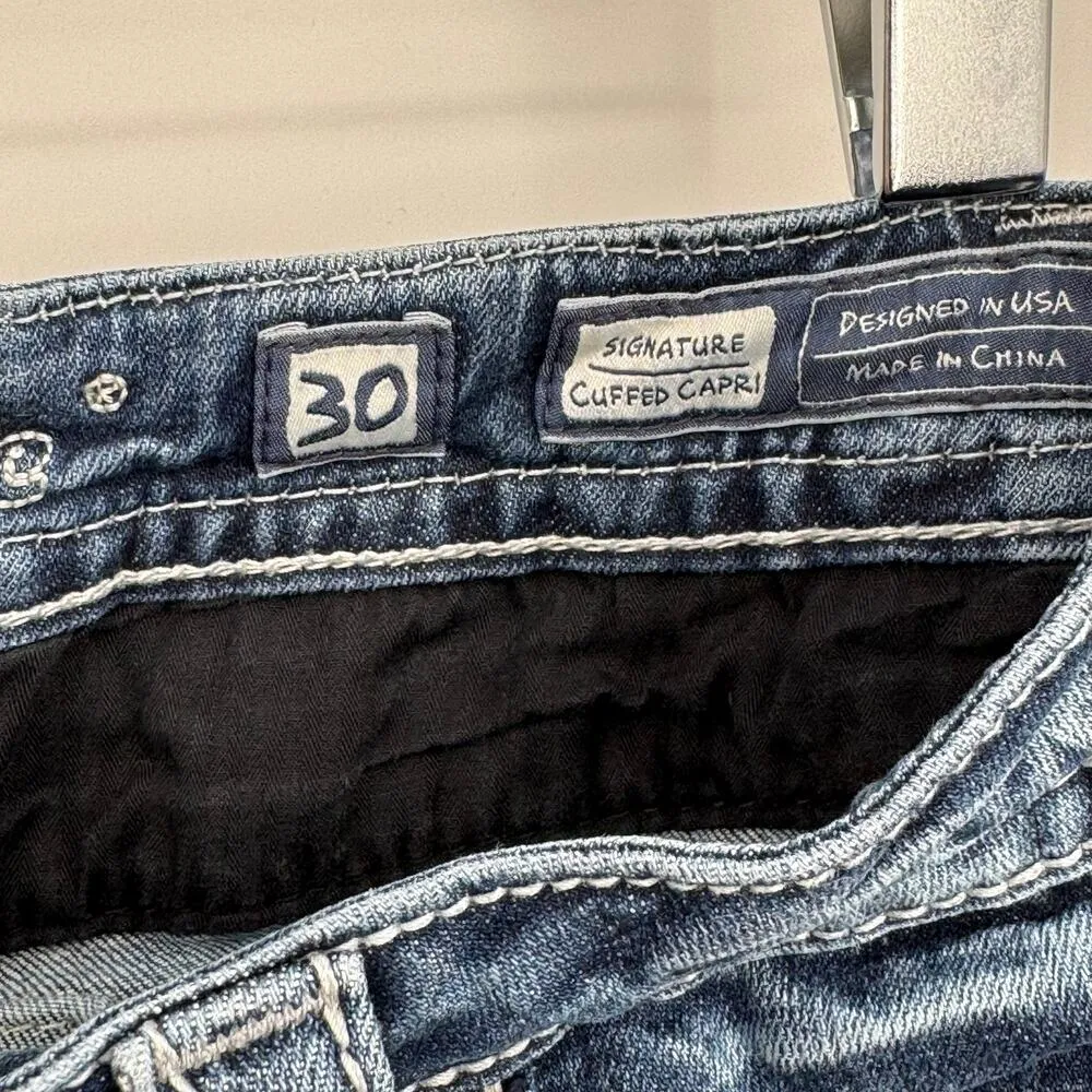 Miss Me jeans cuffed capri 30 straight mid rise embellished bling blue denim - Image 11