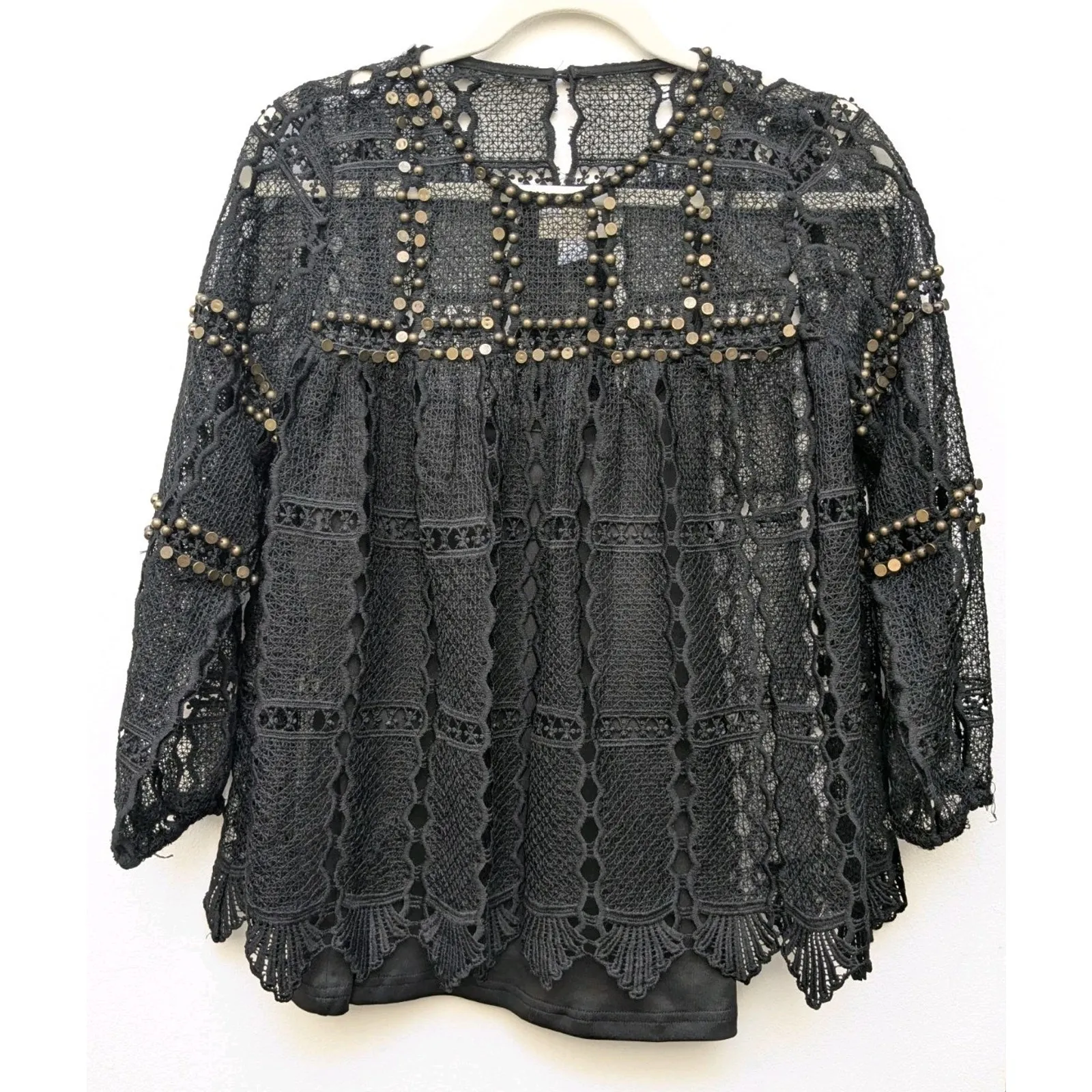 Anthropologie Maeve Auralis Black Studded Grunge Lace Blouse Size Small - Image 2